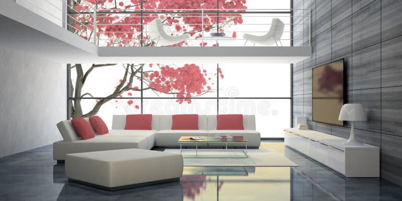 Modern inre med vita soffor och rosa färgkuddar vektor illustrationer Modern inre med vita soffor och rosa färgkuddar vektor illustrationer