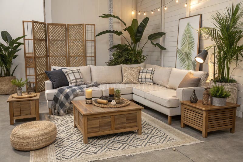 Modern insida av öppet utrymme med modulärt soffa royaltyfri illustrationer