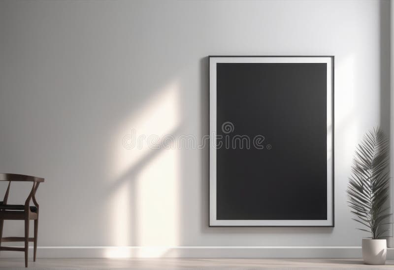 Modern insida med tom ram 3d som renderar modern insida med tom ram 3d som renderar moderna ljusa insidor 3d stock illustrationer