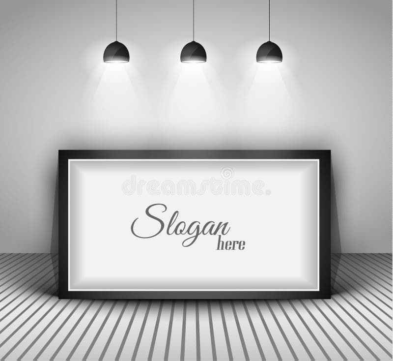 Modern Interior Art Gallery Frame Design with Spotlights. Stock