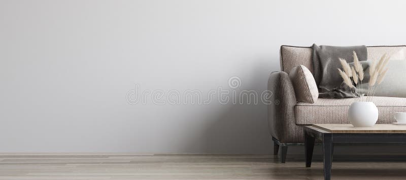 Modern interior background, wall mock up, 3d render