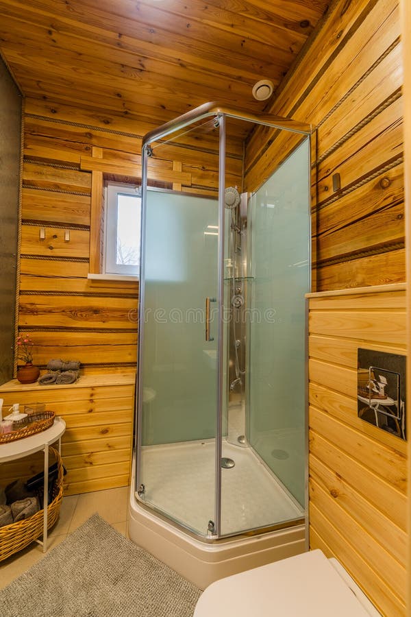 Modern Interior of Combined Shower and Toilet. Stock Image Image of