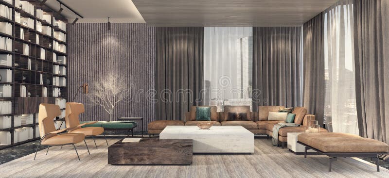 Modern interior design of living room royalty free stock image