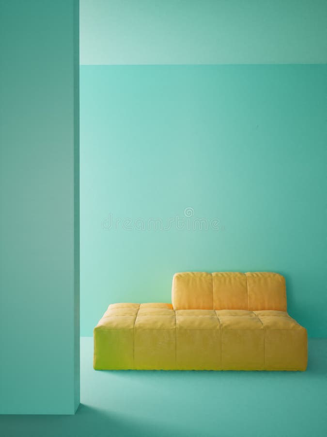 Modern Interior Design of Mint Green Room with Yellow Sofa. Room Mockup  Stylish, Modern Living Room Stock Illustration - Illustration of mint,  wall: 193921014