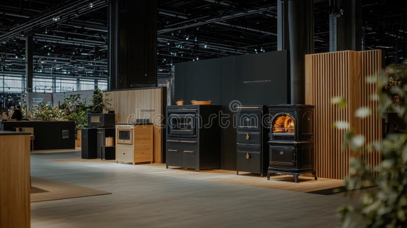 Modern Interior Design Showcase at Luxury Home Expo Featuring Innovative Kitchen Appliances royalty free illustration