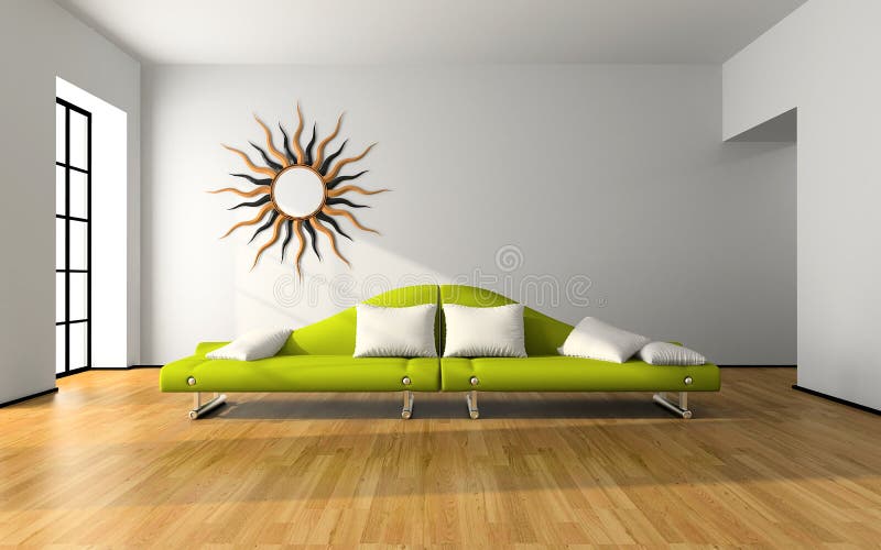 Modern interior with green sofa stock illustration