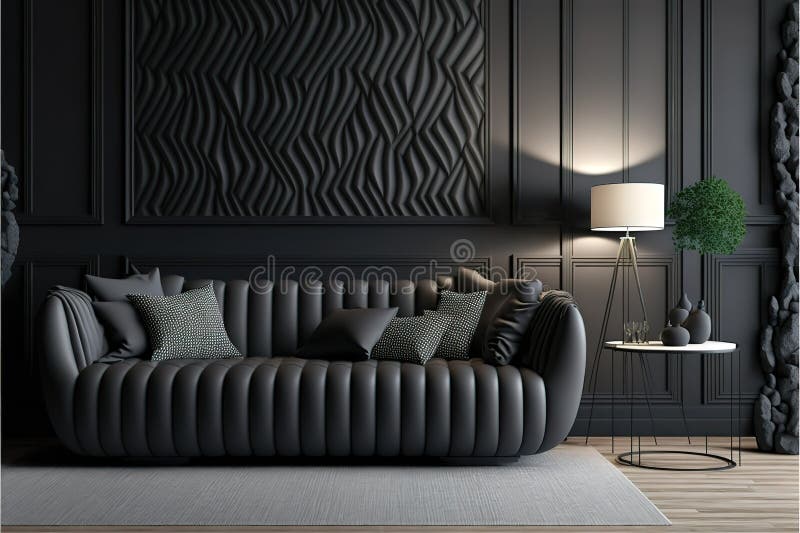 Modern Interior Living Room Design and Black Wall Pattern Texture