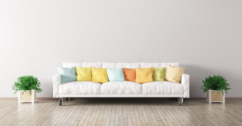 Modern interior of living room with white sofa 3d render stock illustration Modern interior of living room with white sofa 3d render stock illustration