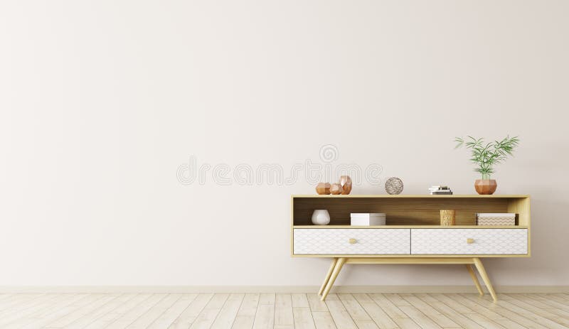 Interior with wooden cabinet 3d rendering stock illustration