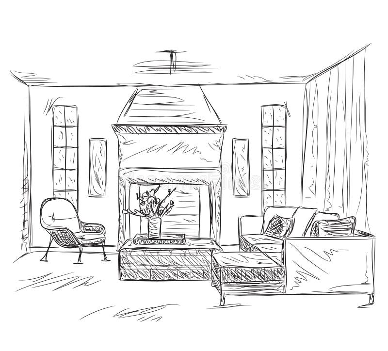 Modern Interior Room Sketch. Furniture Elements Stock Vector ...