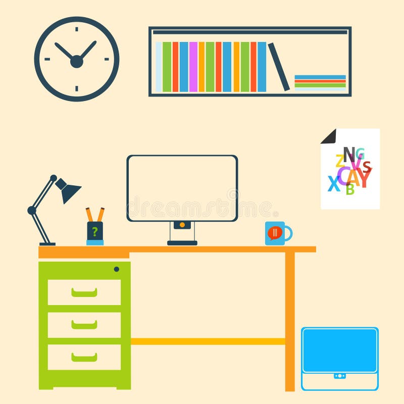 Modern interior room to work and study royalty free illustration