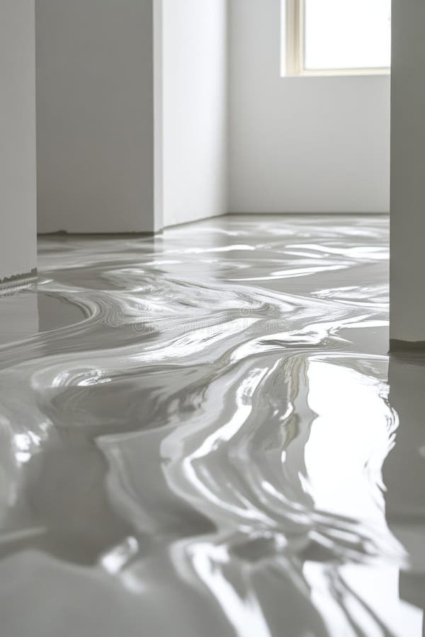 A modern interior room with a white floor and a window, suitable for various uses such as photography studio or office royalty free stock photo