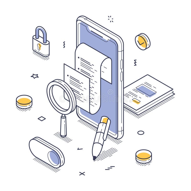 Modern isometric design showcasing digital document management and security features royalty free illustration