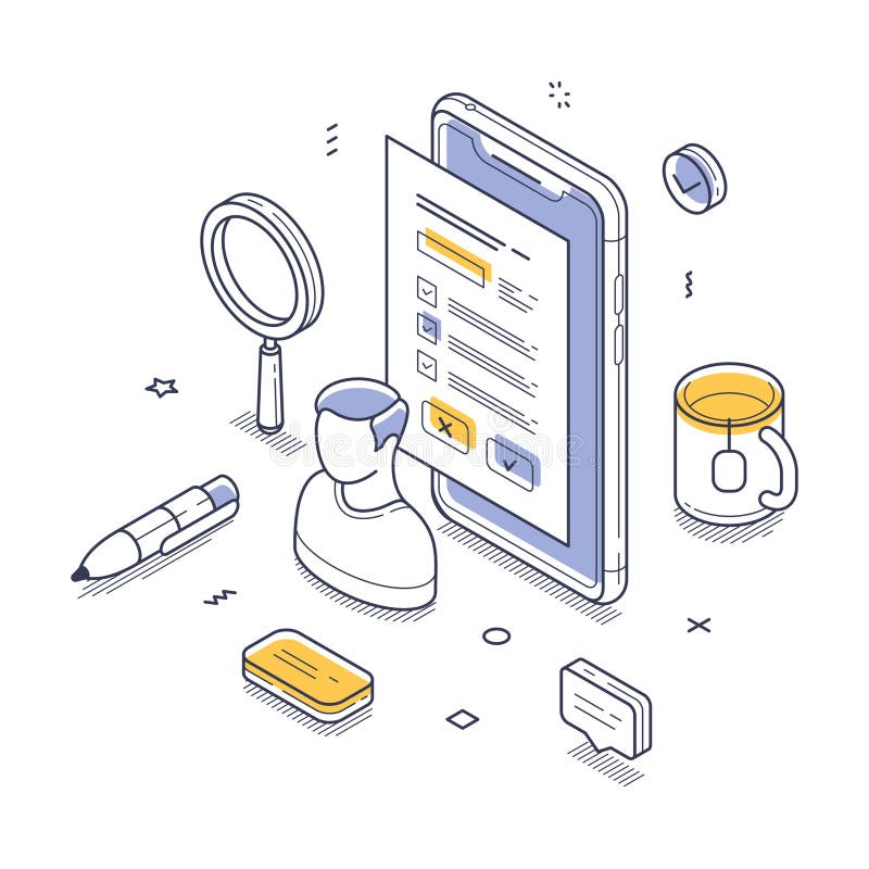 Modern isometric vector illustration of a digital workspace with tools and elements royalty free illustration