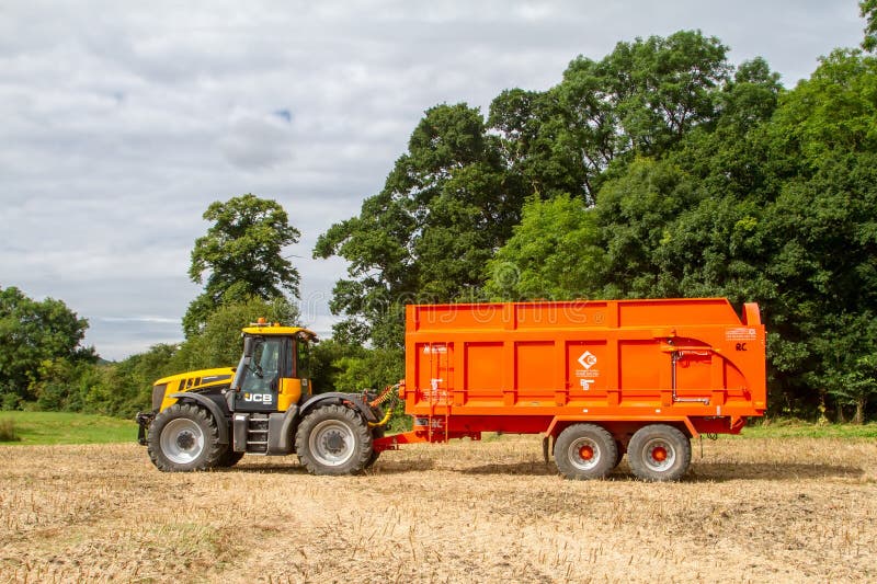 Modern Jcb Tractor Pulling Orange Trailer Editorial Stock Photo Image