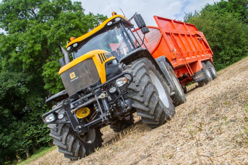 Modern Jcb Tractor Pulling Orange Trailer Editorial Photography Image