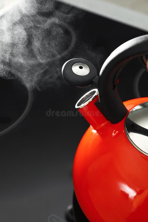 Modern Kettle with Whistle on Stove in Kitchen Stock Image Image of