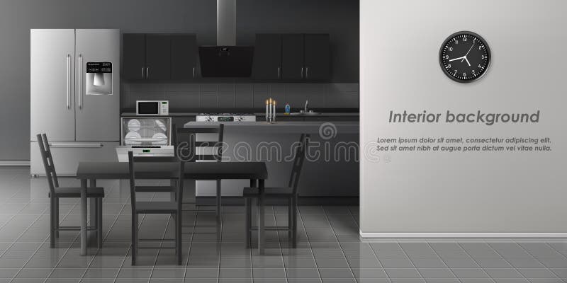Modern keuken binnenlands realistisch vectormodel royalty-vrije illustratie Modern keuken binnenlands realistisch vectormodel royalty-vrije illustratie