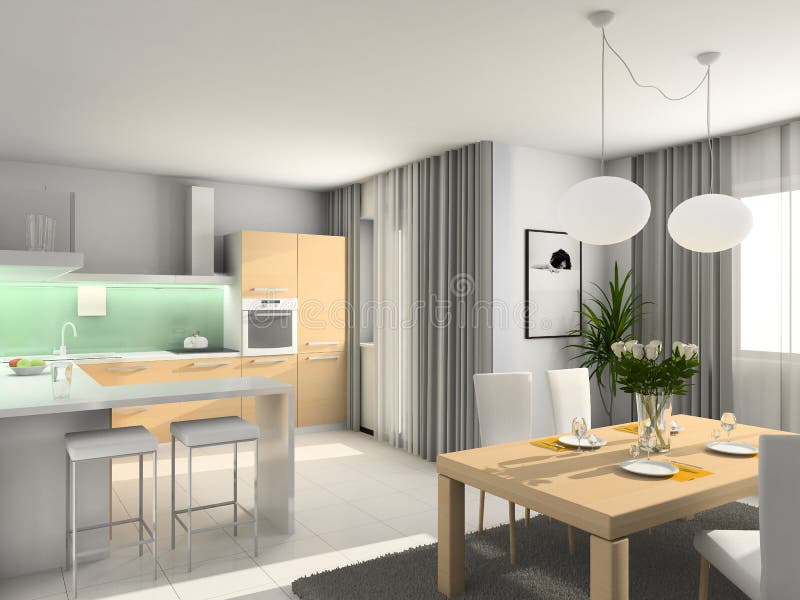 Modern kitchen. 3D render royalty free stock photography