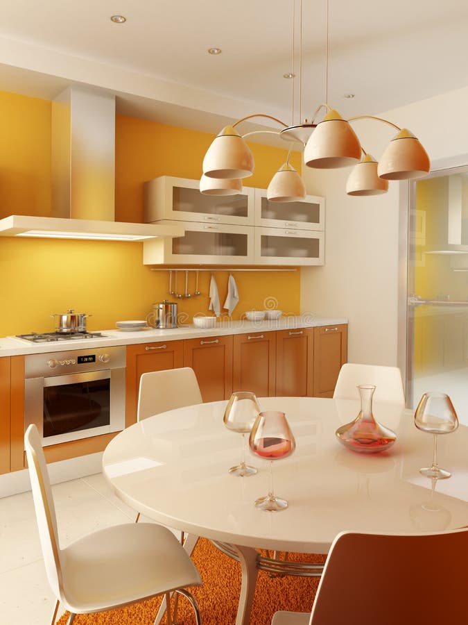 Modern Kitchen Interior 3d Render Stock Illustration - Illustration of ...