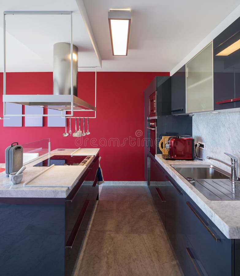 Modern Kitchen with Island, Marble Table and Leather Chairs Stock Photo Image of home, cooker