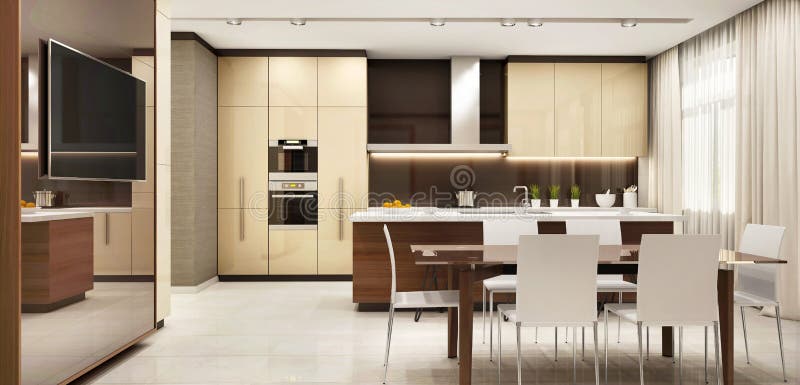 Modern kitchen in a large beautiful house royalty free stock photography Modern kitchen in a large beautiful house royalty free stock photography