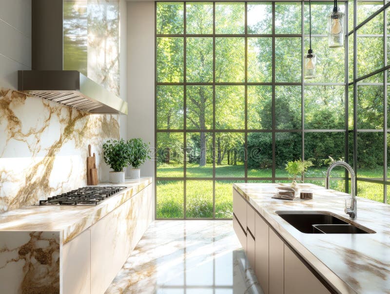 Modern Kitchen with Marble Countertop royalty free stock image