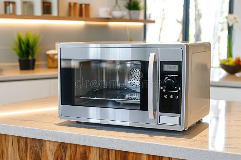 Modern Kitchen with Microwave Stylish and Functional Equipment Stock