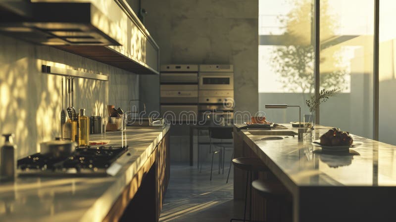 Modern Kitchen and Minimalist Interior Design. Stock Image - Image of
