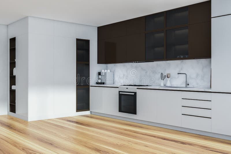 Modern Kitchen Room Interior. Luxury Apartment on High Floor Stock