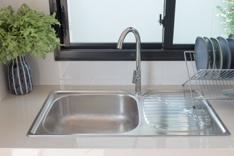 Modern Kitchen Room with Sink on Counter Stock Image Image of utensil