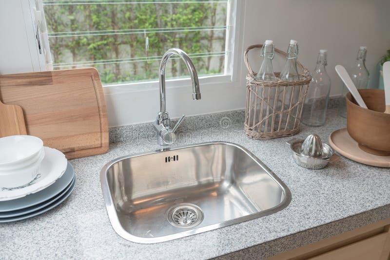 Modern Kitchen Room with Sink on Counter Stock Photo Image of wooden
