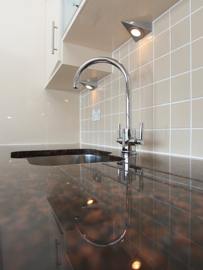Modern Kitchen Sink with Granite Worktop Stock Image Image of brown