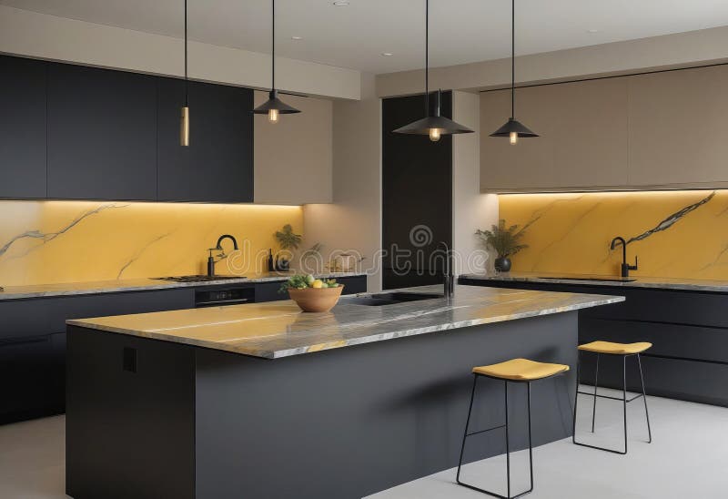 Modern kitchen, sleek matte black finishes royalty free illustration