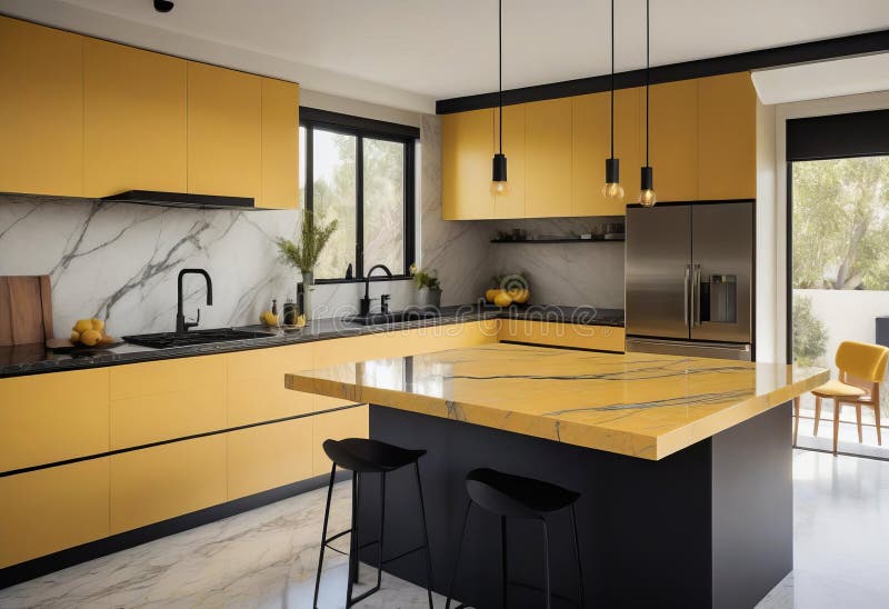 Modern kitchen, sleek matte black finishes vector illustration