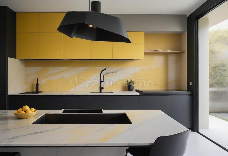 Modern kitchen, sleek matte black finishes vector illustration