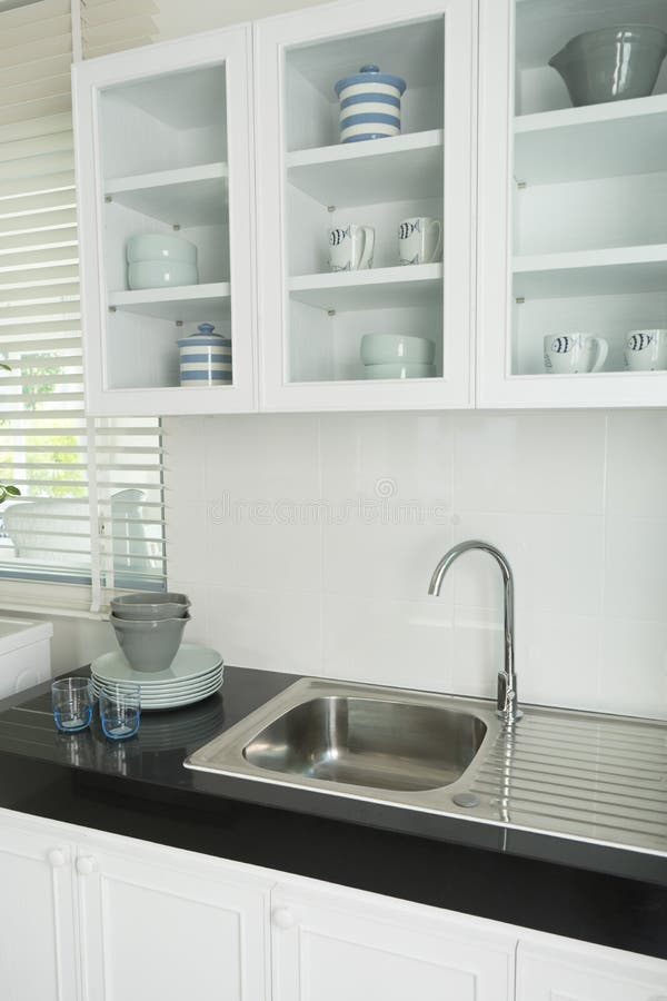 Modern Kitchen With White Worktop Sink Stock Image Image of decor