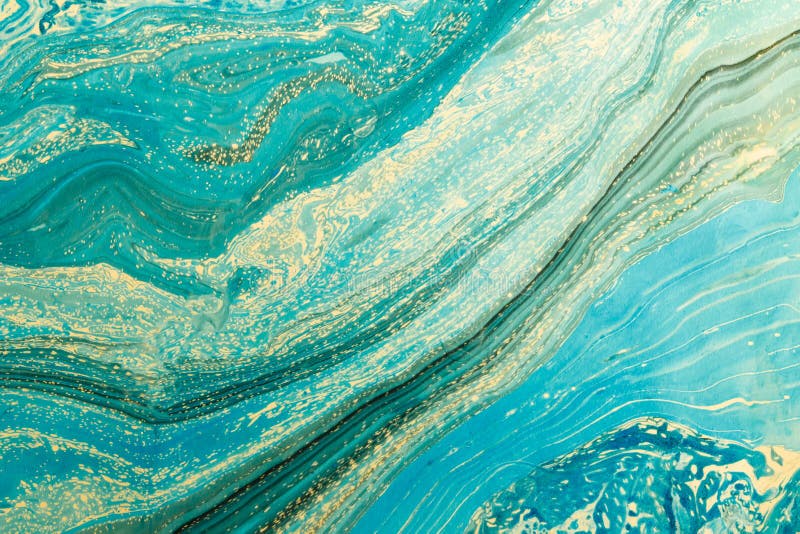 Modern kunstwerk met het abstracte marmeren schilderen Gemengde turkooise en gele verven Ongebruikelijke met de hand gemaakte ach vector illustratie Modern kunstwerk met het abstracte marmeren schilderen Gemengde turkooise en gele verven Ongebruikelijke met de hand gemaakte ach vector illustratie