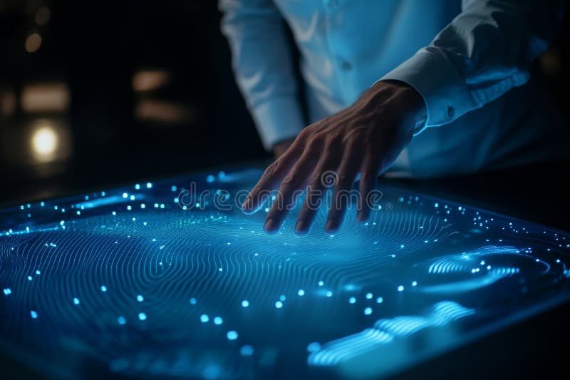 Engaging with Futuristic Technology in a CuttingEdge Modern Workspace Environment royalty free illustration