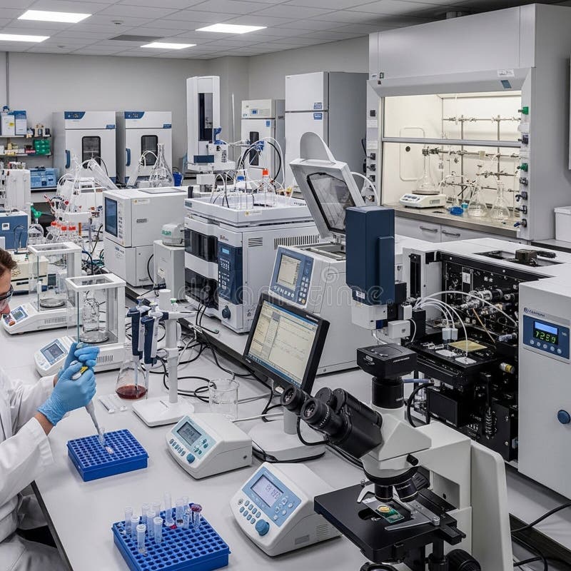 A modern laboratory equipped with advanced scientific instruments royalty free illustration