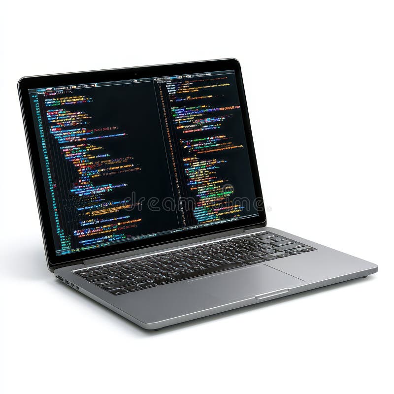 Modern Laptop with Colorful Code on Screen for Programming and Development royalty free illustration