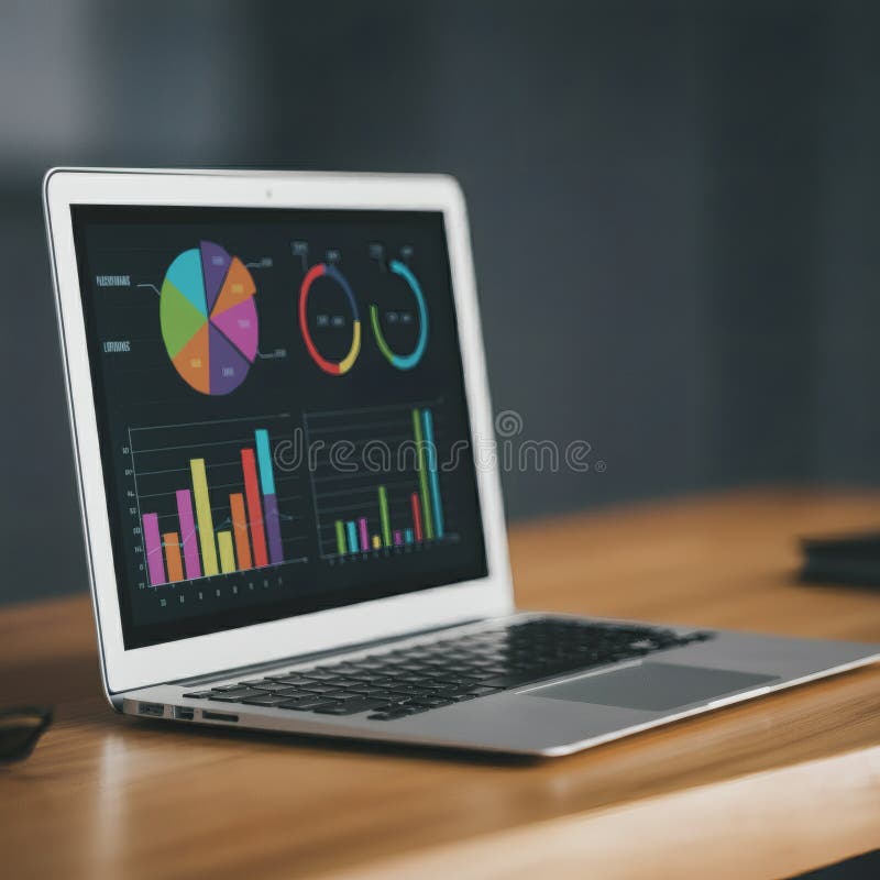 Modern Laptop with Interactive Business Analytics and Financial Dashboard vector illustration
