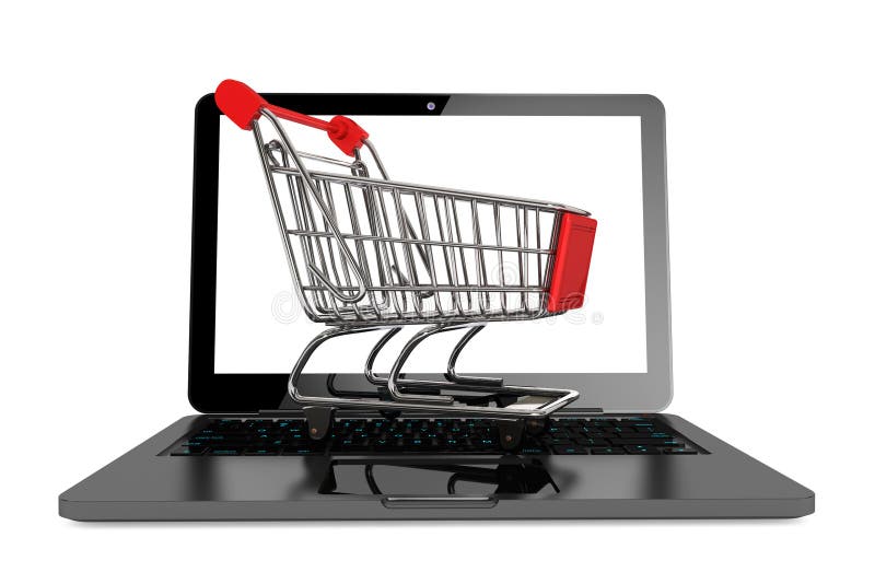 Modern Laptop With Shopping Cart Stock Image Image of online