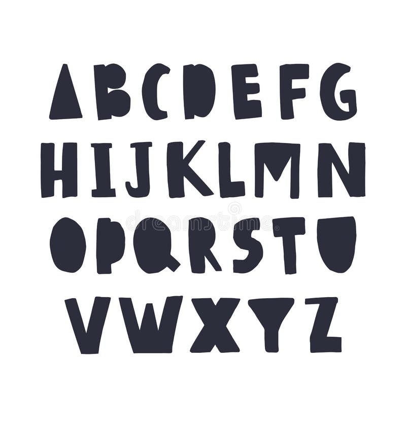 Funky Latin Font or Decorative English Alphabet Hand Drawn on White ...