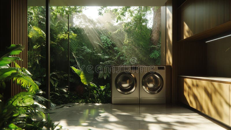 Modern Laundry Room with a View vector illustration
