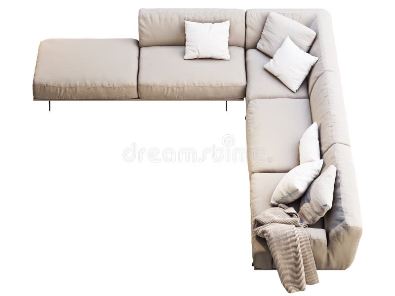 Modern Light Beige Corner Fabric Sofa with Chaise Lounge. 3d Render