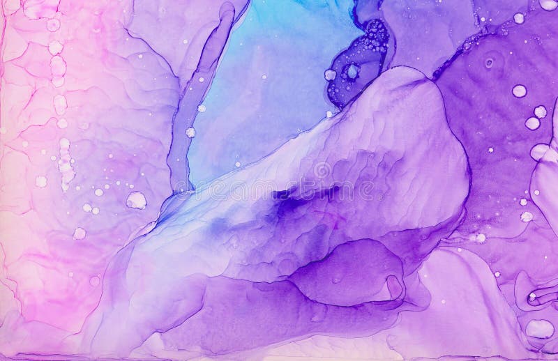 Modern light blue, pink and purple alcohol ink abstract background. Liquid watercolor paint splash texture effect illustration