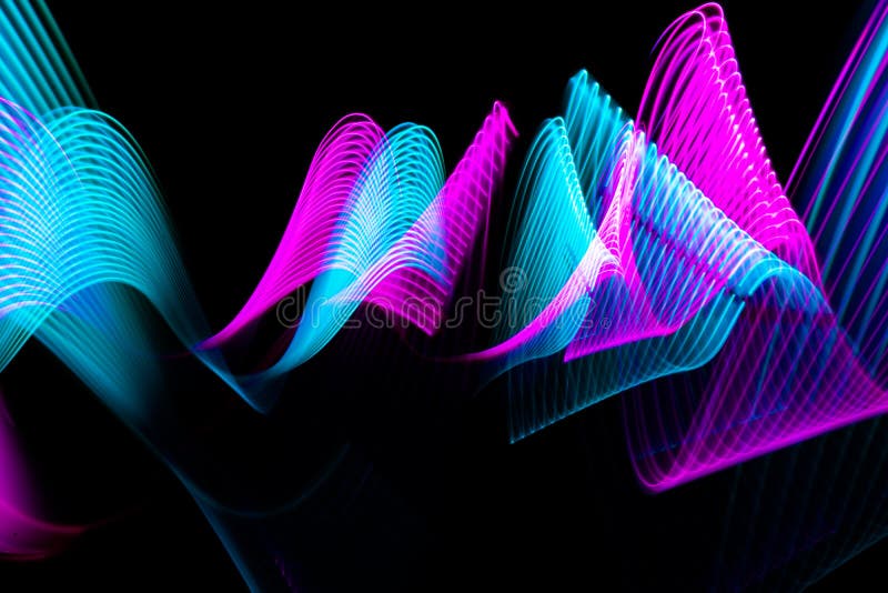 Foto de Dark blue abstract background with ultraviolet neon glow, blurry  light lines, waves do Stock