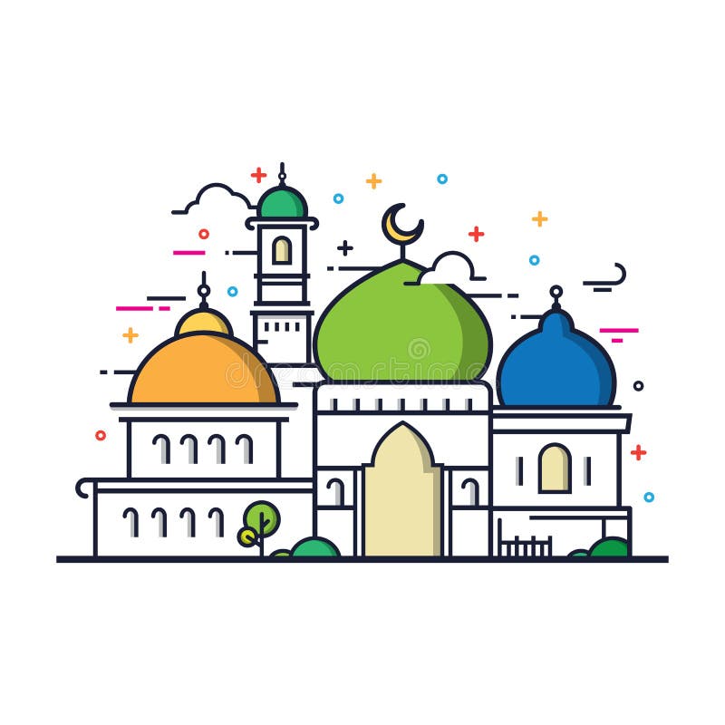 Modern linje islamisk moskébyggnad för konst vektor illustrationer Modern linje islamisk moskébyggnad för konst vektor illustrationer