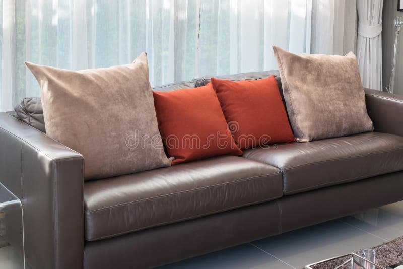 Modern Living Room with Brown Sofa Stock Image Image of interior